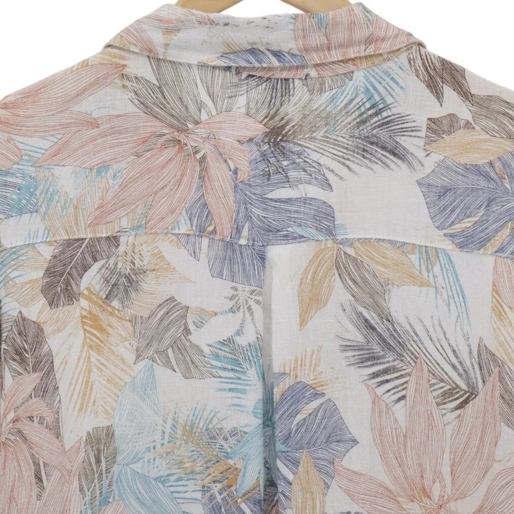 Rosemarine Linen Floral Shirt Dress Button Front Roll Tab Italy Size M - Picture 7 of 11